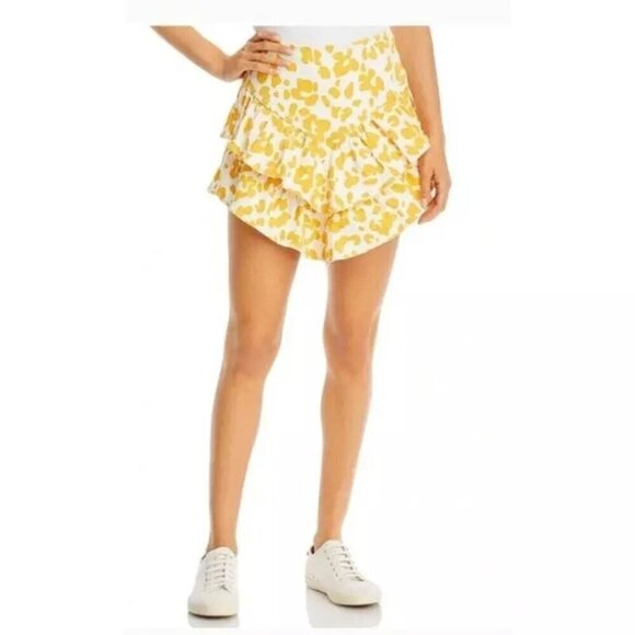 NWT Mother The Ruffle Dyed Floral Leopard Yellow Denim Mini Skirt Size 28 / 8 - Picture 2 of 11